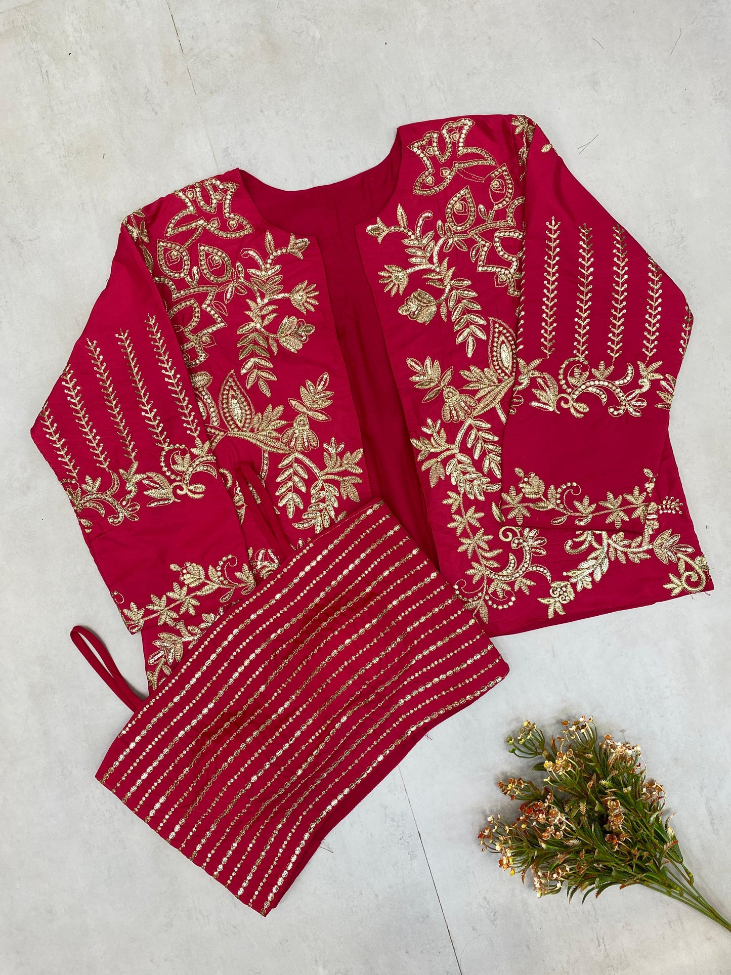 Wonderful Sequence Embroidery Work Red Color Lehenga Choli With Shrug