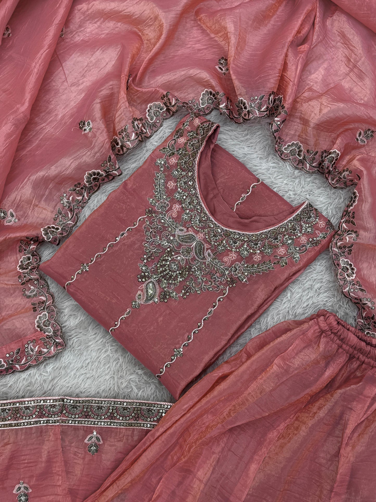 Designer Crush Silk Pink Color Palazzo Suit