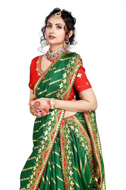 Amazing Green Color Silk Leheriya Saree