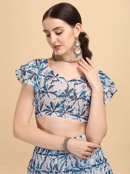 White And Blue Color Shibori Print Lehenga Choli