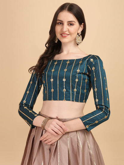 Designer Rosy Brown Color Embroidered Phantom Silk Lehenga Choli