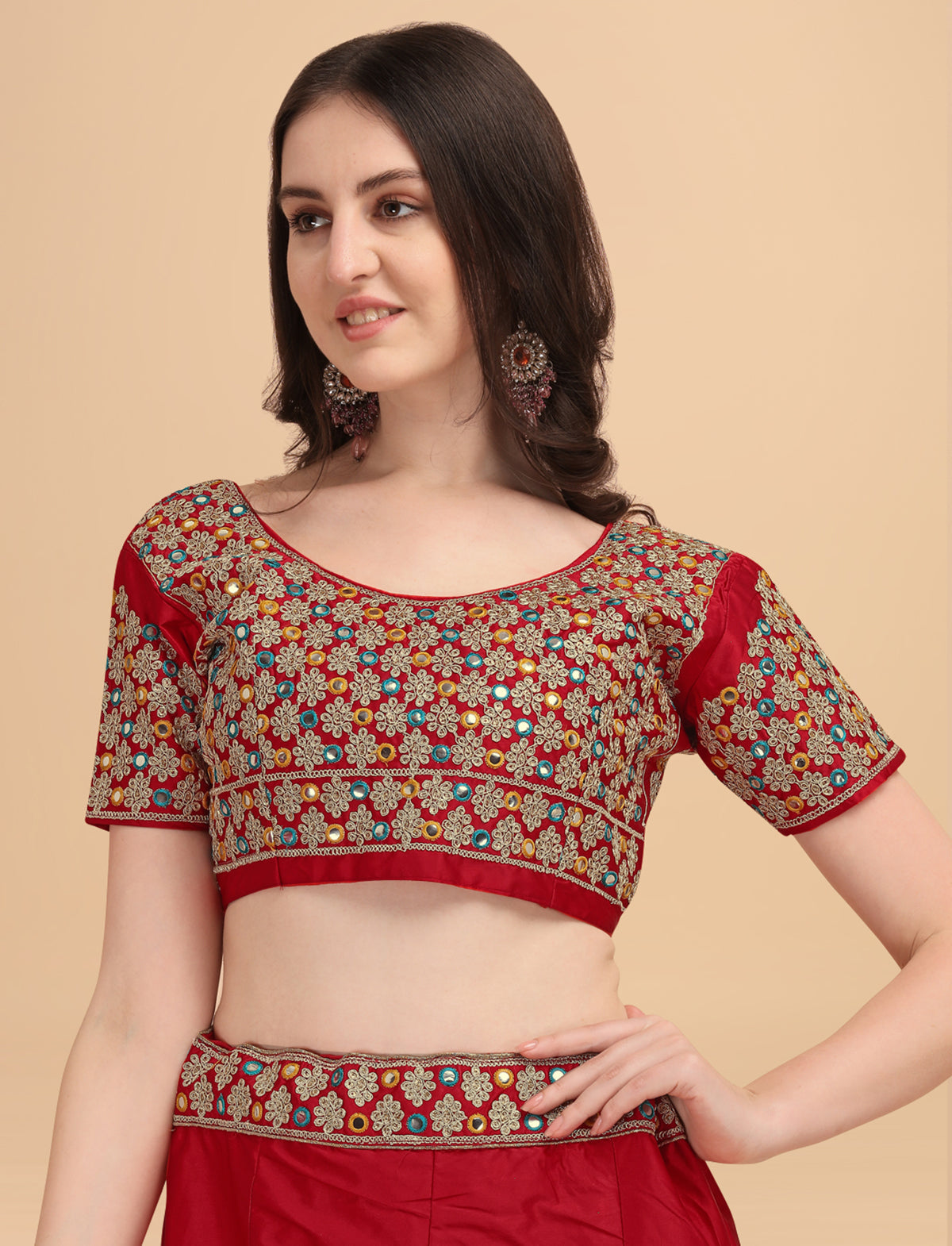 Designer Red Color Sequence & Mirror Work Satin Silk Lehenga choli