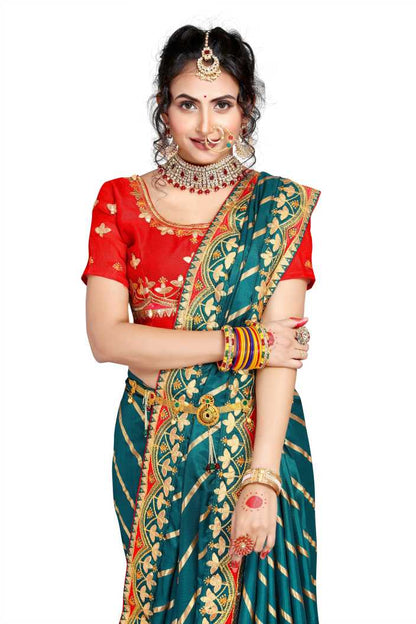 Morpich Color Silk Leheriya Printed Saree