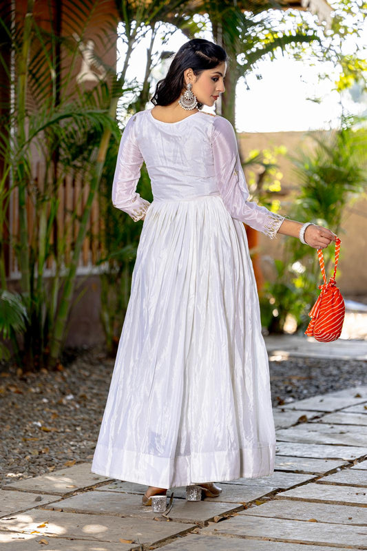 Fabulous Cording Work White Color Long Gown