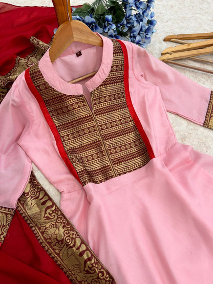 Glimmering Pink Color Vichitra Silk Gown