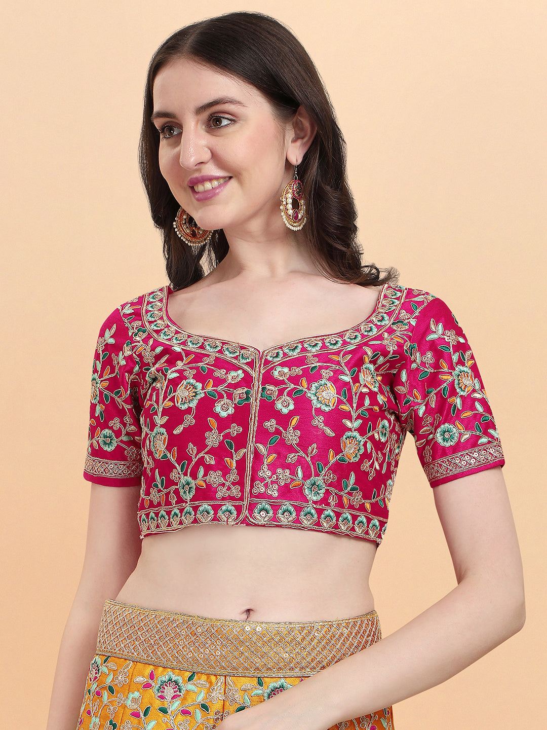 Pink With Yellow Color Sequence Embroidered Work Silk Lehenga Choli