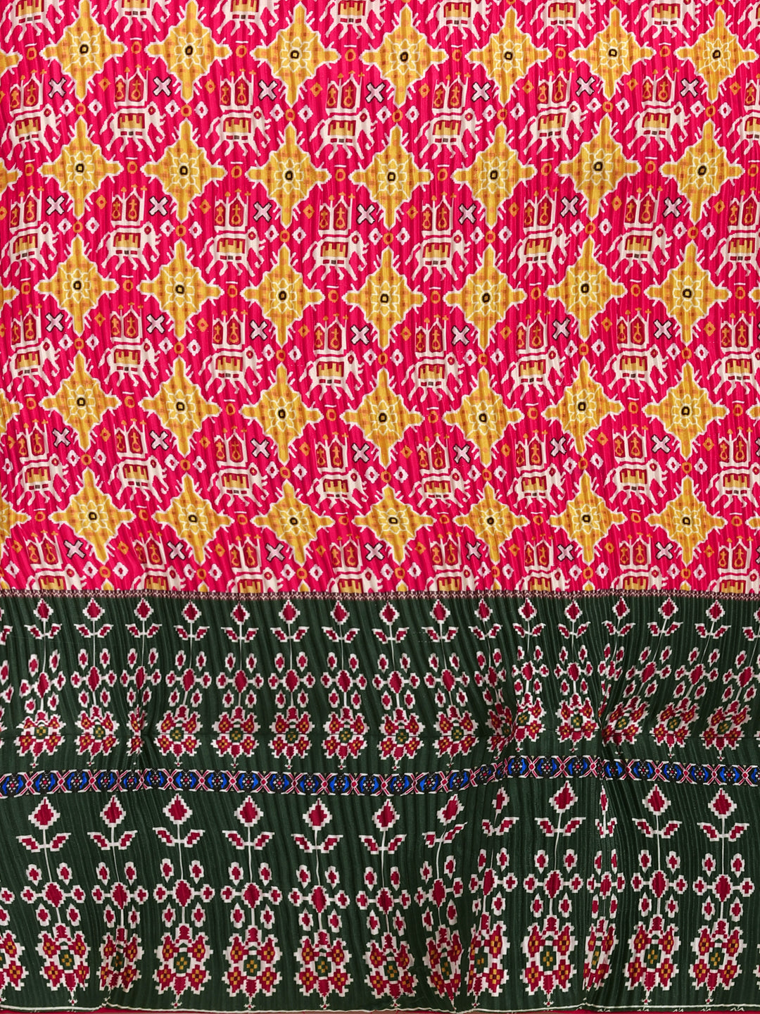 Pink & Olive Green Color Digital Printed Crushed Lehenga Choli