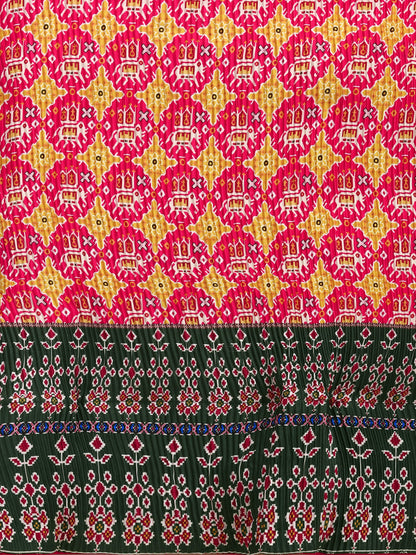 Pink & Olive Green Color Digital Printed Crushed Lehenga Choli