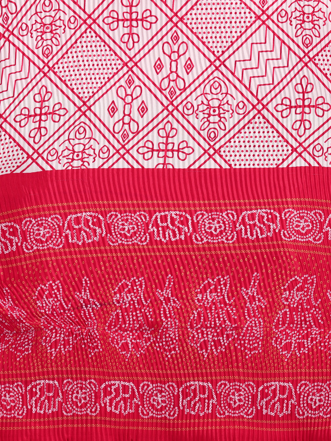 White & Pink Color Digital Printed Crushed Lehenga Choli
