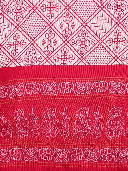 White & Pink Color Digital Printed Crushed Lehenga Choli
