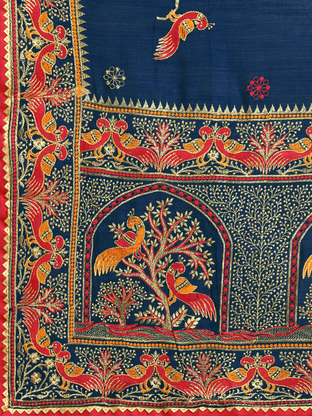 Party Wear Navy Blue Color Embroidered Work Vichitra Silk Saree