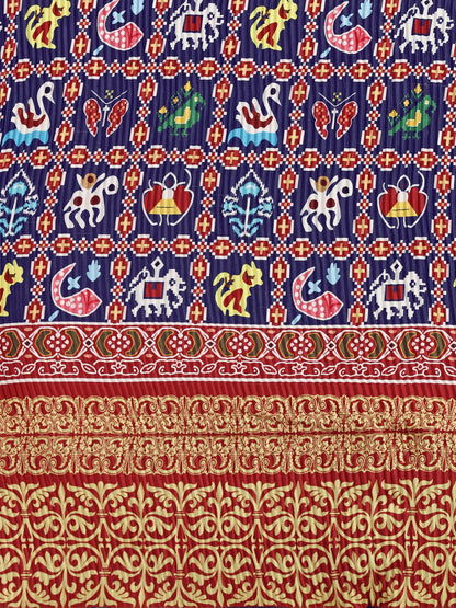 Digital Printed Awesome Navy Blue & Red Color Crushed Lehenga Choli