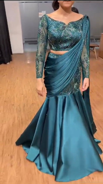 Exotic Japan Satin Teal Blue Color Lehenga Saree