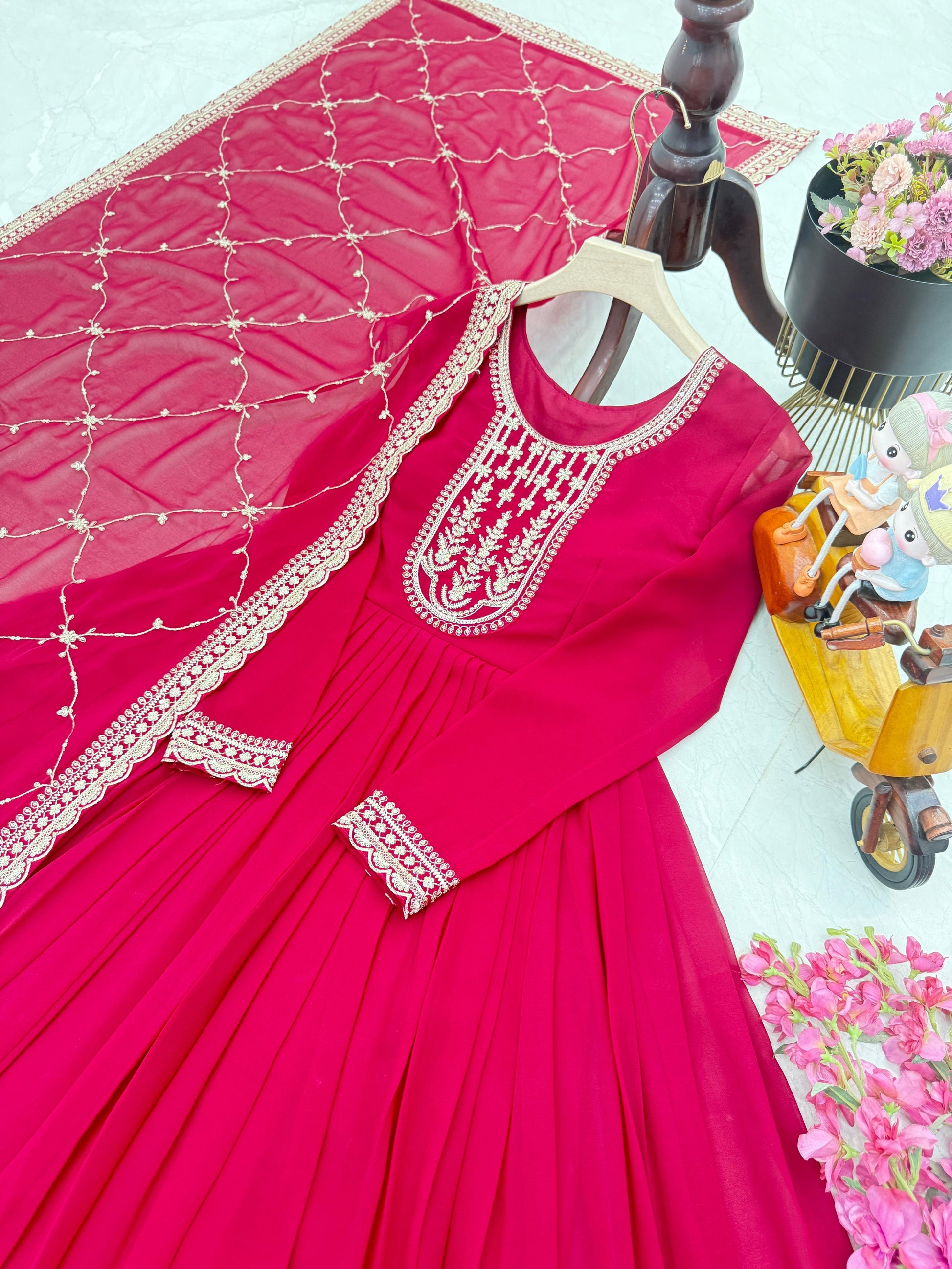 Eyes Catching Georgette Embroidery Work Pink Color Gown