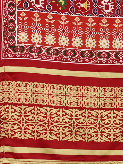 Digital Printed Awesome Navy Blue & Red Color Crushed Lehenga Choli