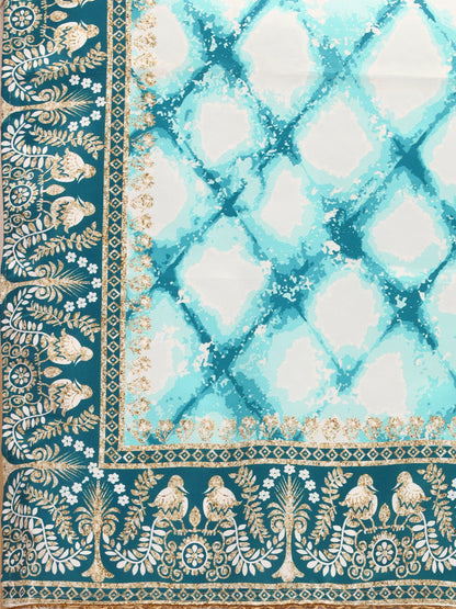 Digital Printed Sky Blue Color Crushed Lehenga Choli