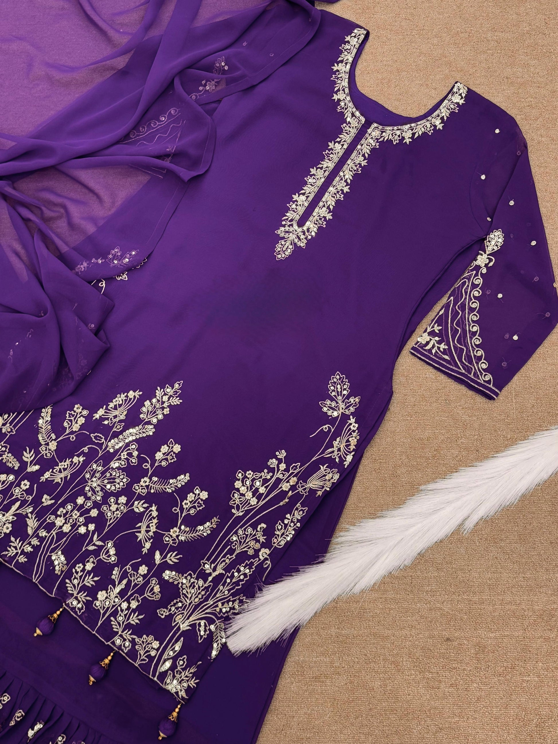 Outstanding Sequence Work Purple Color Top Gown With Dupatta