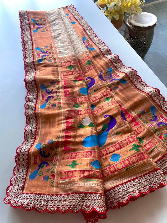 Ravishing Cream Color Paithani Silk Saree