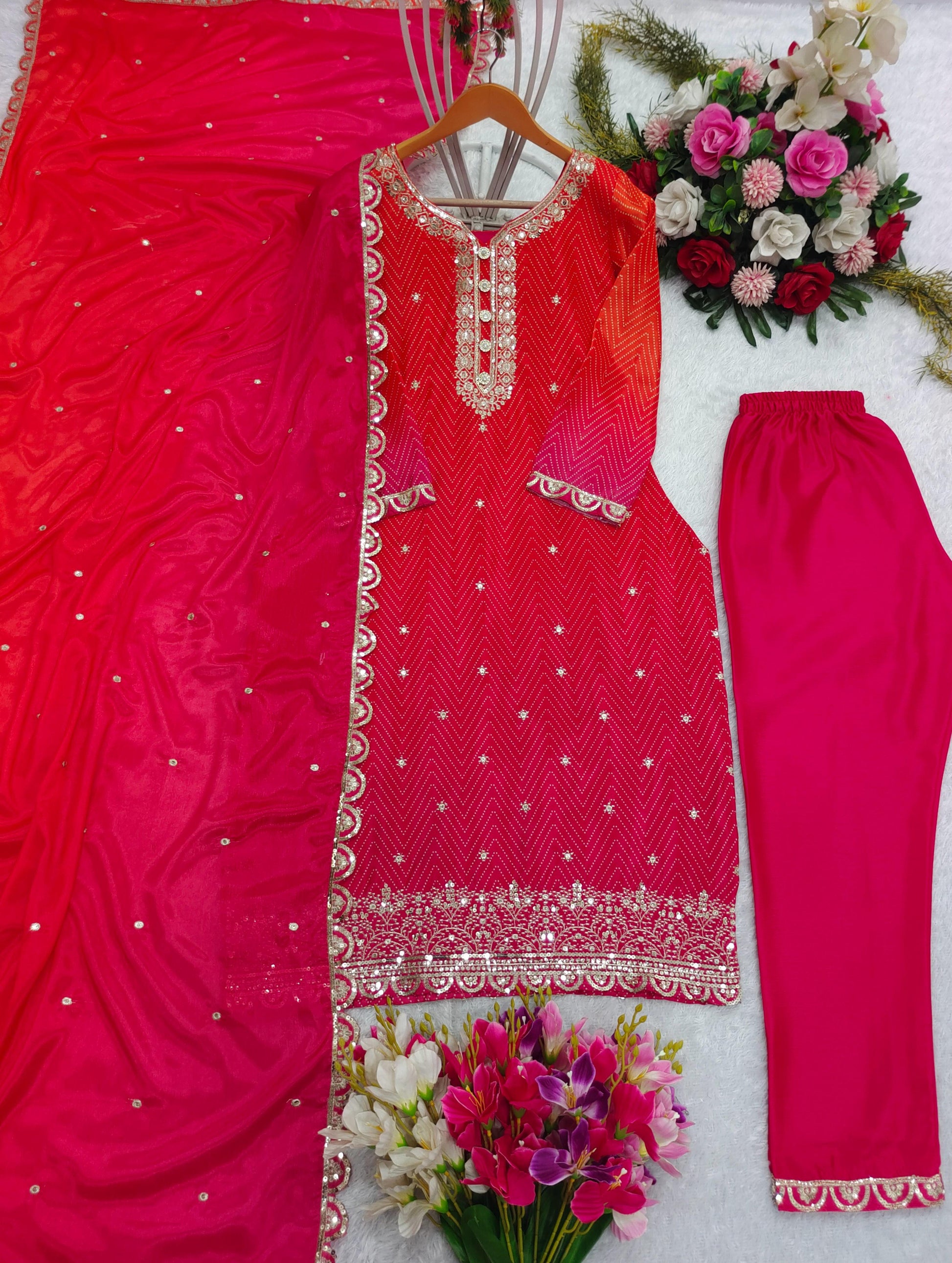 Outstanding Digital Print Pink & Orange Color Salwar Suit