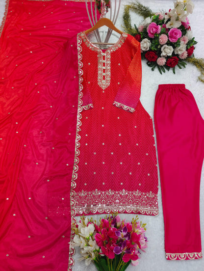 Outstanding Digital Print Pink & Orange Color Salwar Suit
