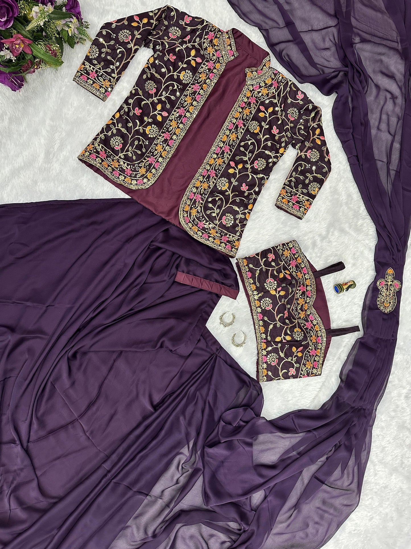 Wedding Wear Rangoli Silk Wine Color Saree With Koti
