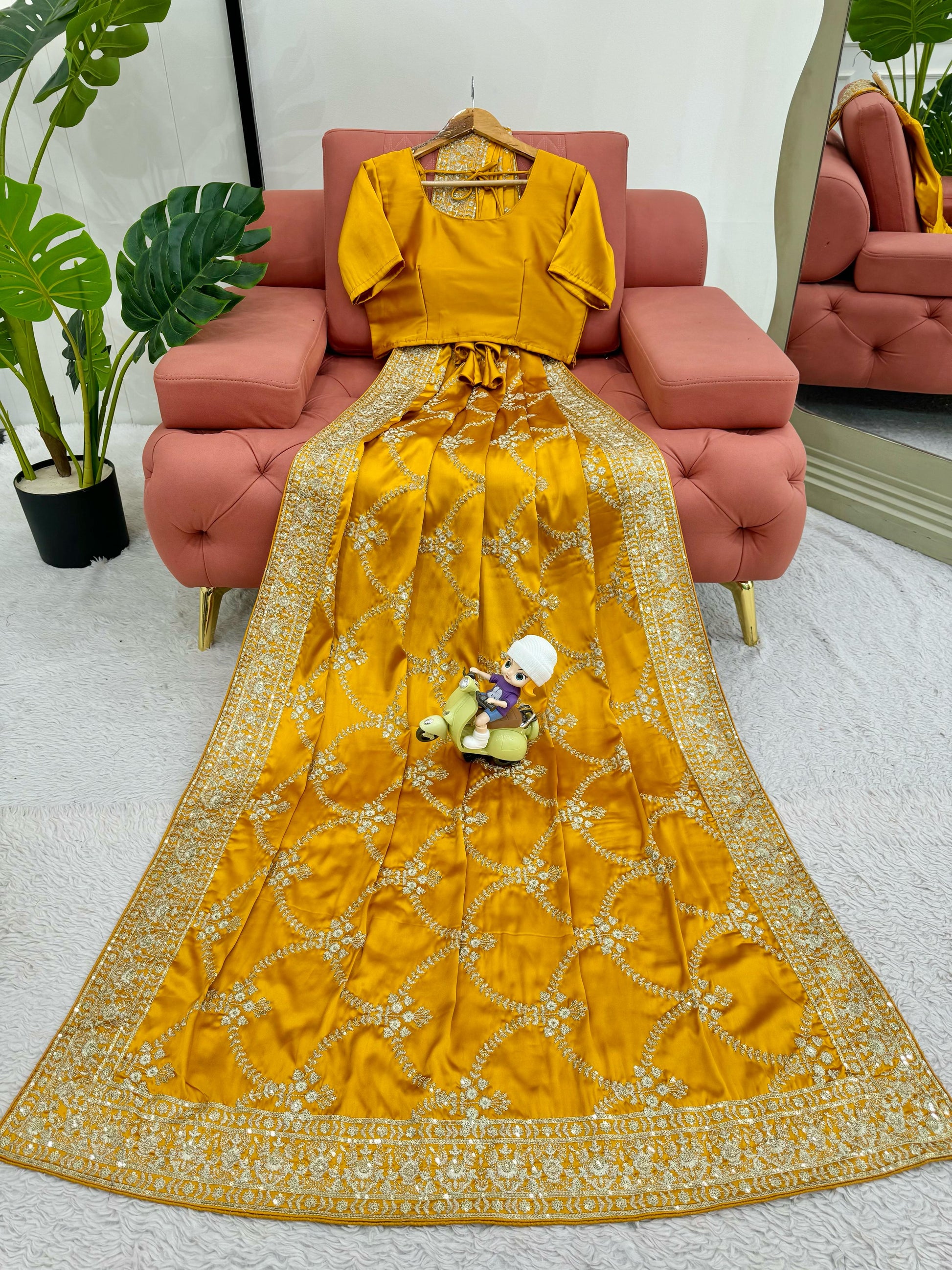 Superhit Satin Silk Yellow Color Saree