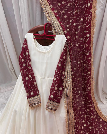 Peaceful Chinon Sequence Work White Color Gown