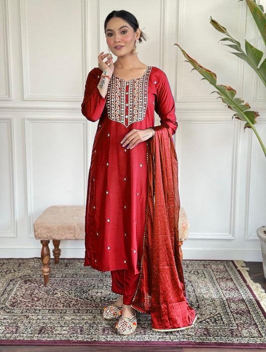 Wonderful Heavy Reyon Red Color Salwar Suit