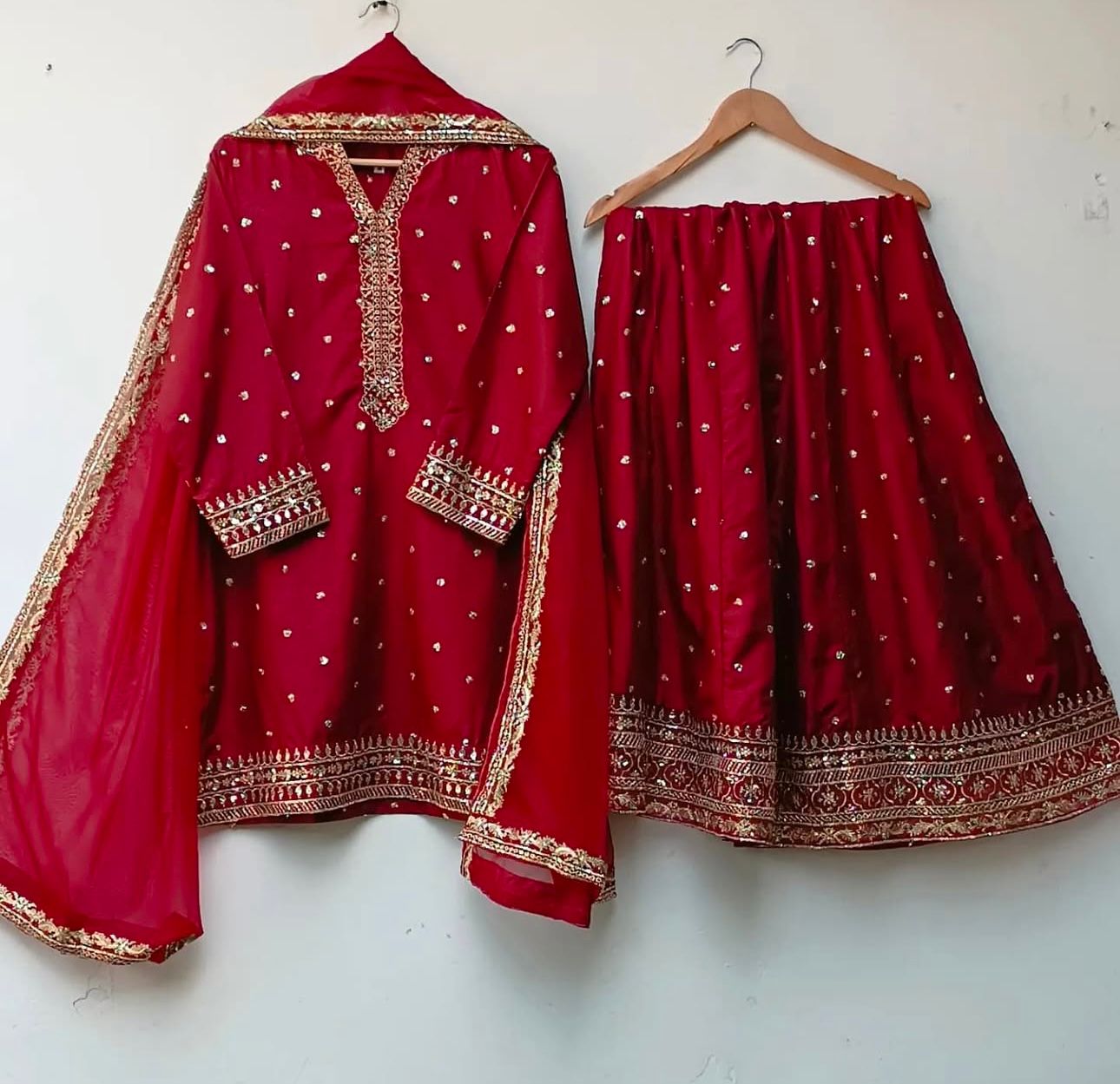 Gorgeous Red Color Sequence Work Top With Lehenga