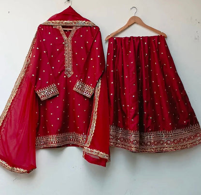 Gorgeous Red Color Sequence Work Top With Lehenga