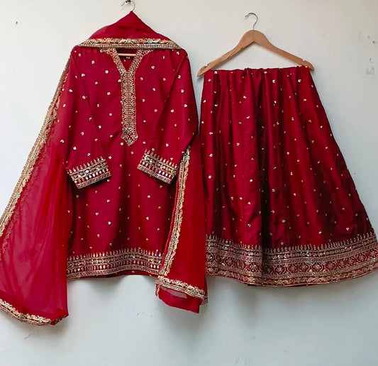Gorgeous Red Color Sequence Work Top With Lehenga