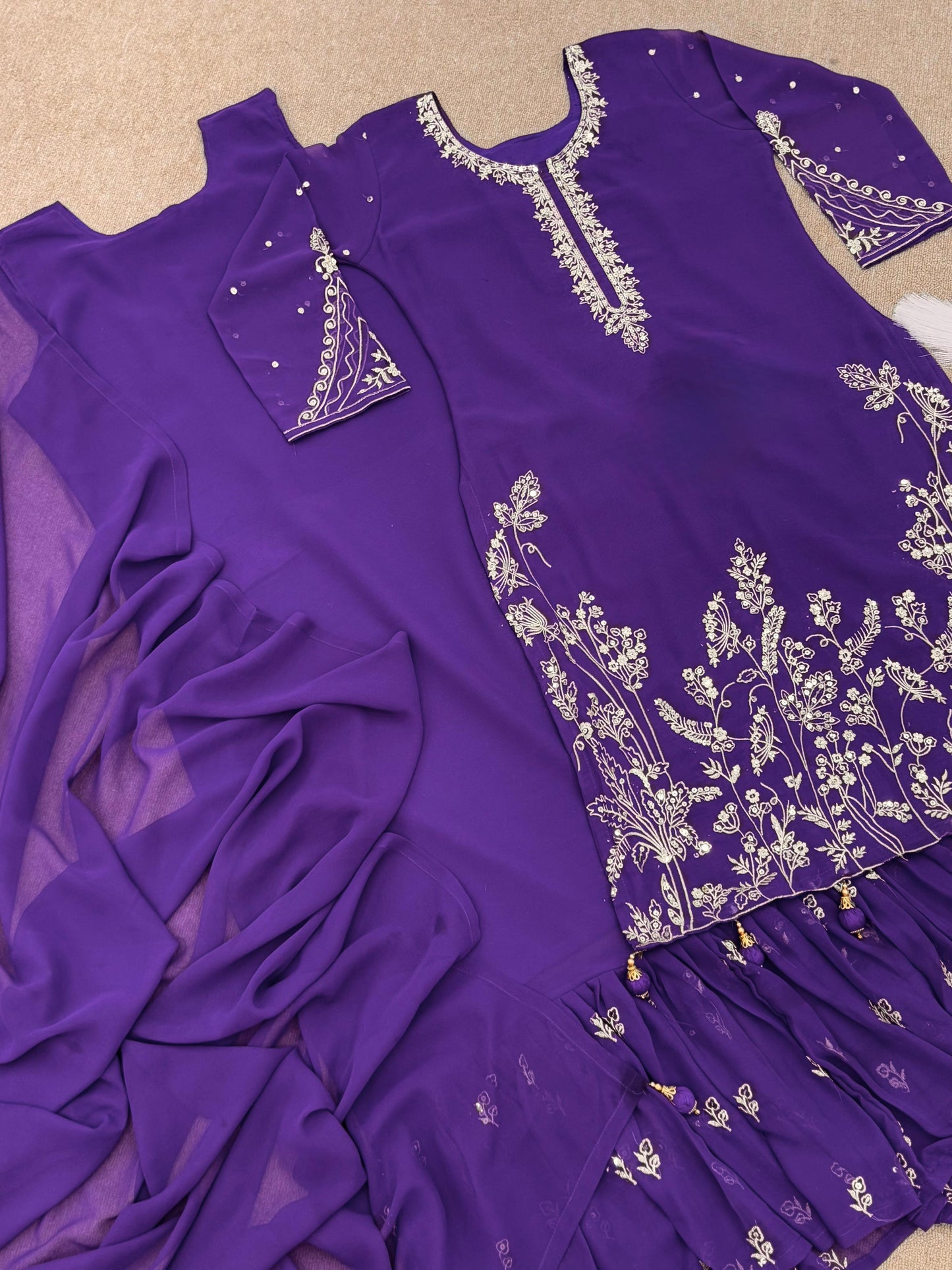 Outstanding Sequence Work Purple Color Top Gown With Dupatta