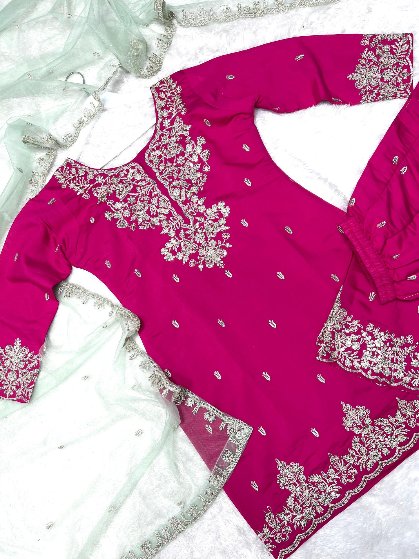 Ravishing Pink Silk with Sequence Work Palazzo Suit