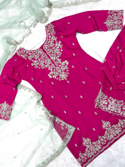 Ravishing Pink Silk with Sequence Work Palazzo Suit