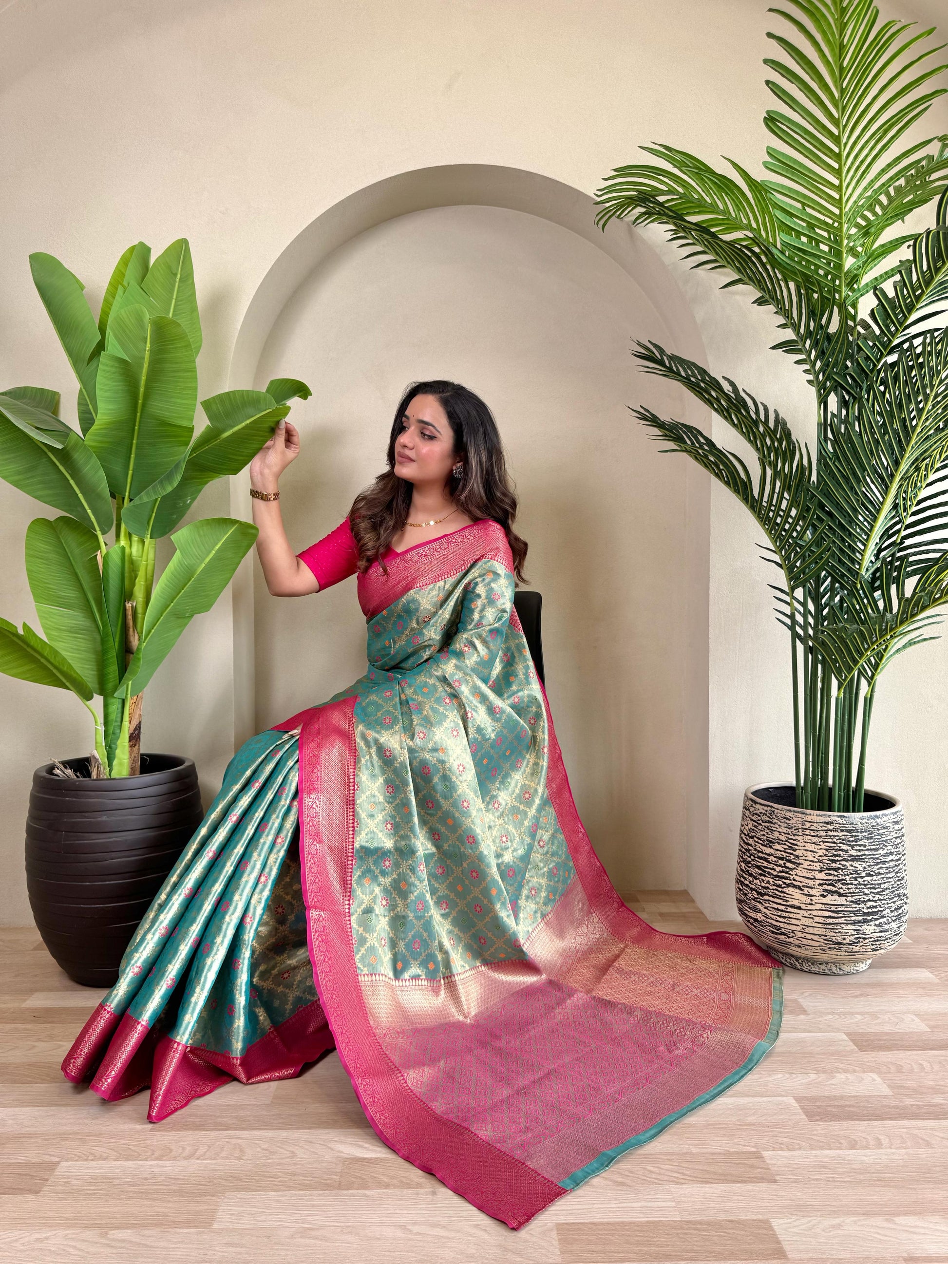 Designer Silk Zari Weaving Sky Blue Color Saree