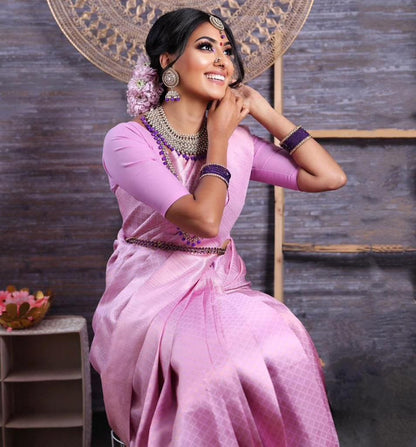 Light Pink Color Silver Work Shining Saree