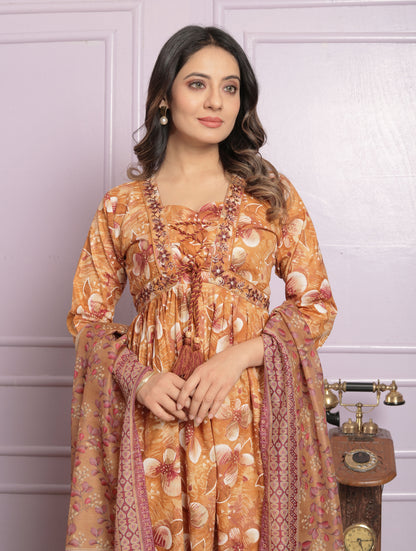 Delightful Mustard Color Round Kurti Set