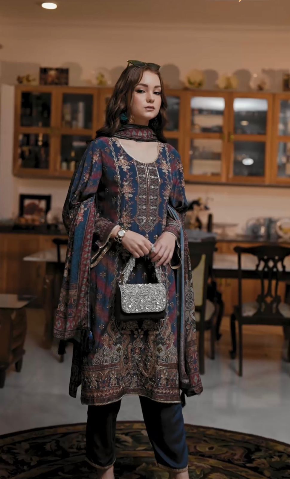 Lovely Blue Satin Digital Print Salwar Suit