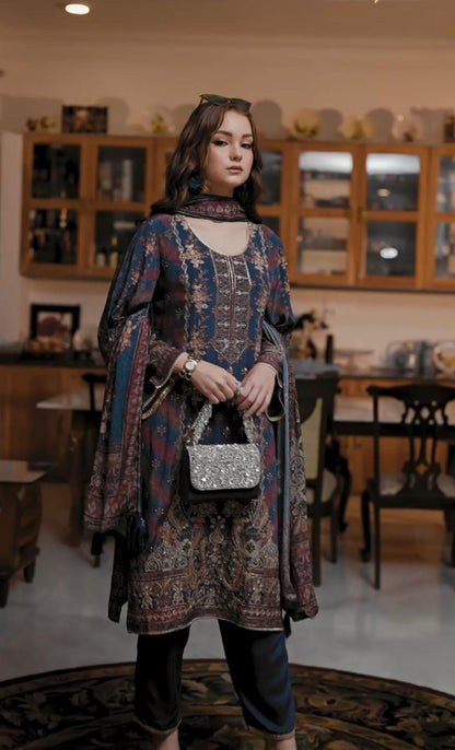 Lovely Blue Satin Digital Print Salwar Suit