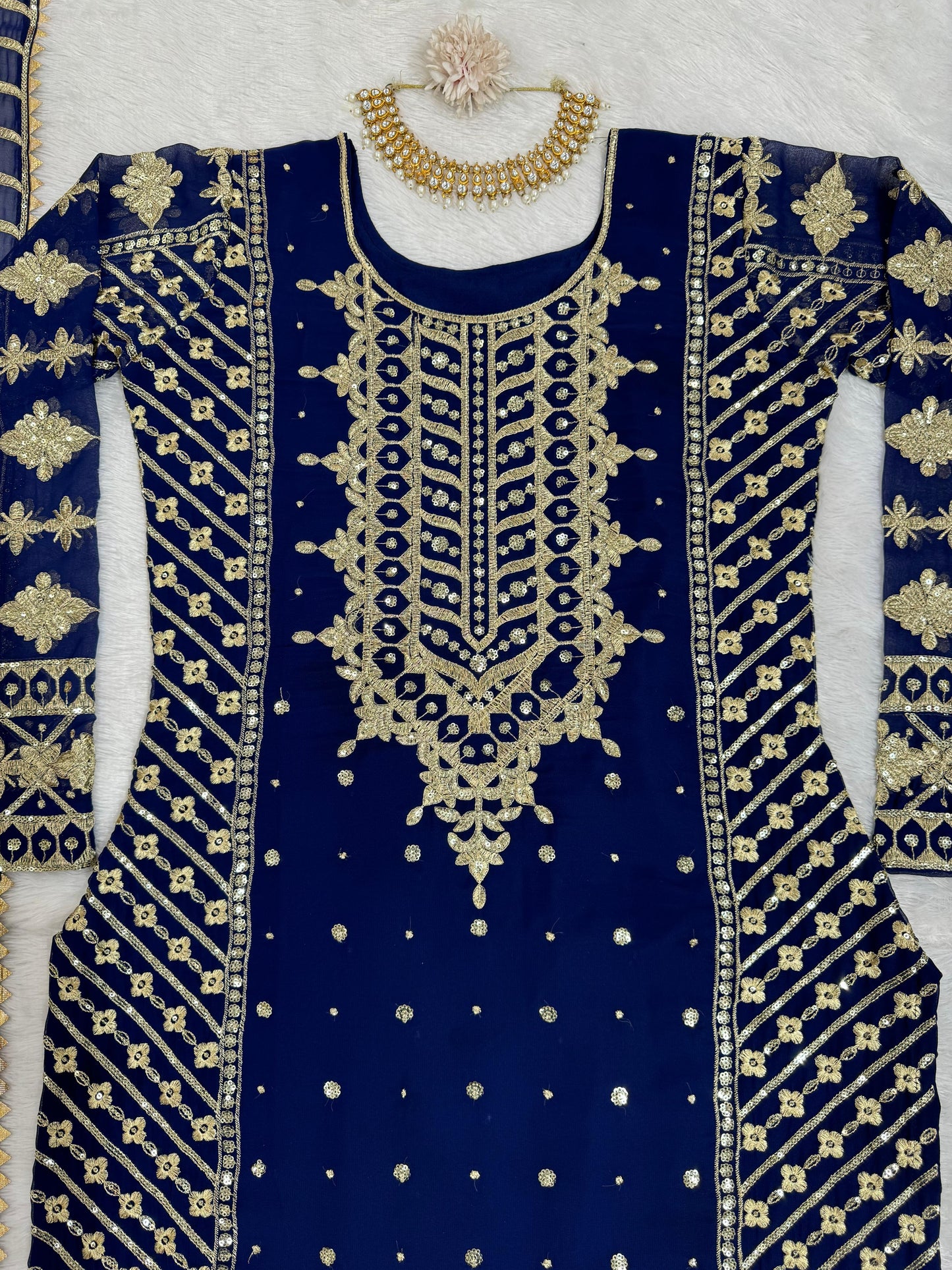 Fabulous Gorgette Navy Blue Color Salwar Suit