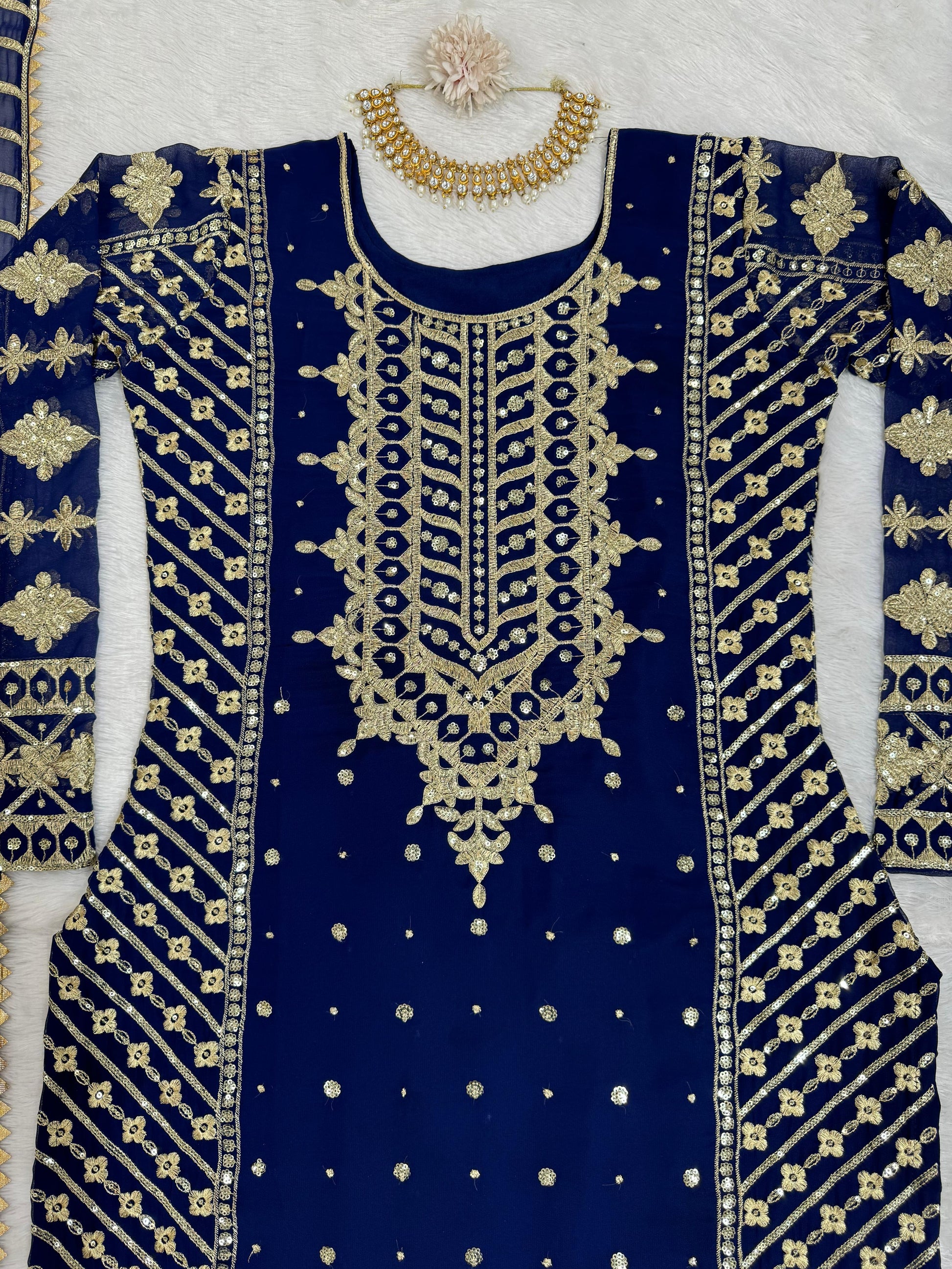 Fabulous Gorgette Navy Blue Color Salwar Suit