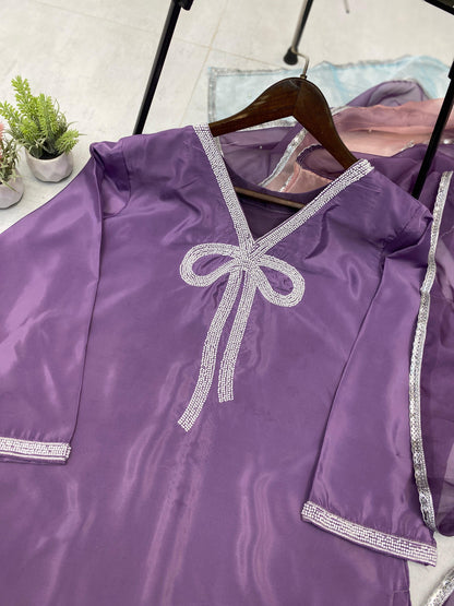 Marvelous Beads Work Lavender Color Salwar Suit