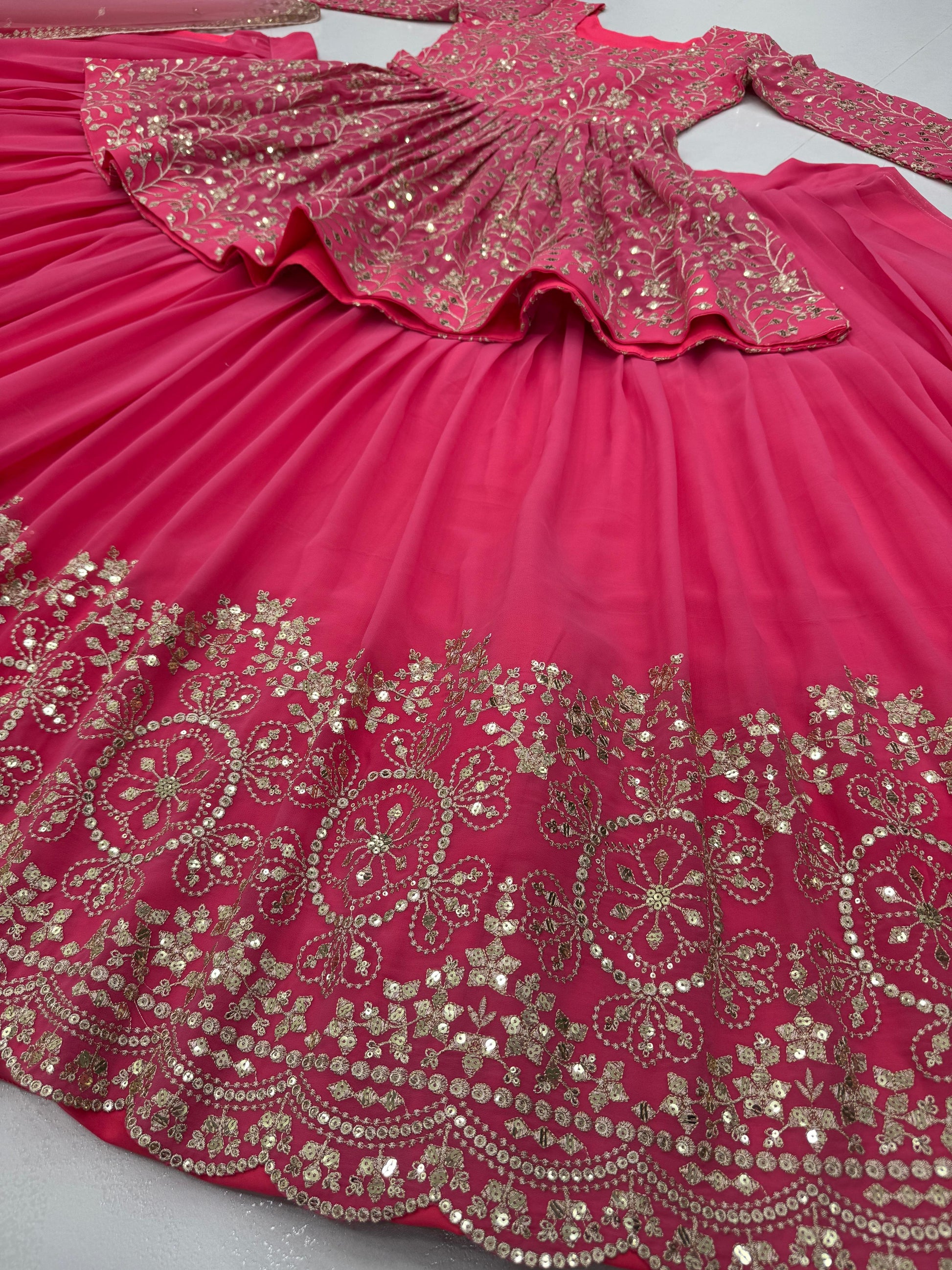 Wedding Wear Heavy Work Pink Color Top With Lehenga