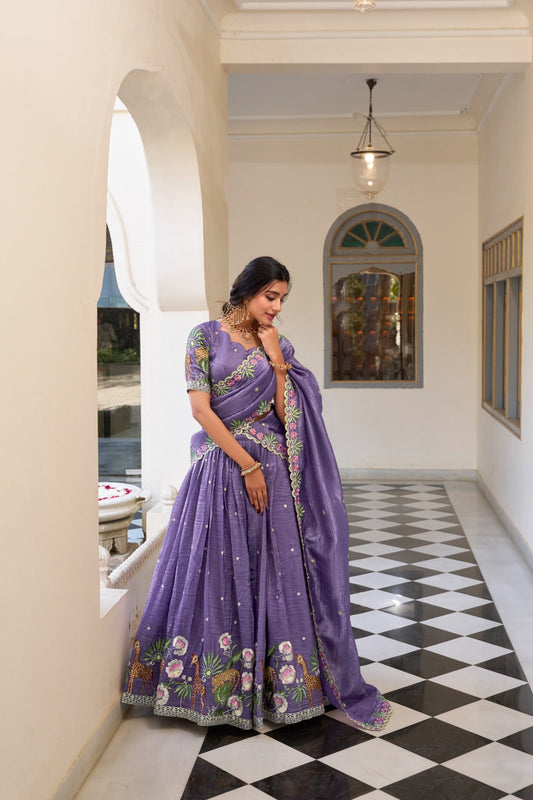 Imposing Gold Crush Lavender Color Lehenga