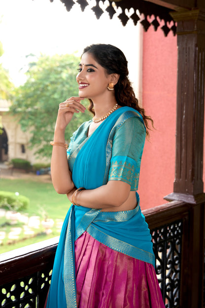 Awesome Kanchipuram Pink Color Lehenga Choli
