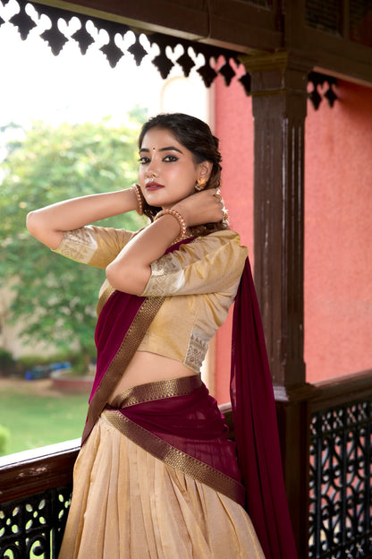 Awesome Kanchipuram Beige Color Lehenga Choli