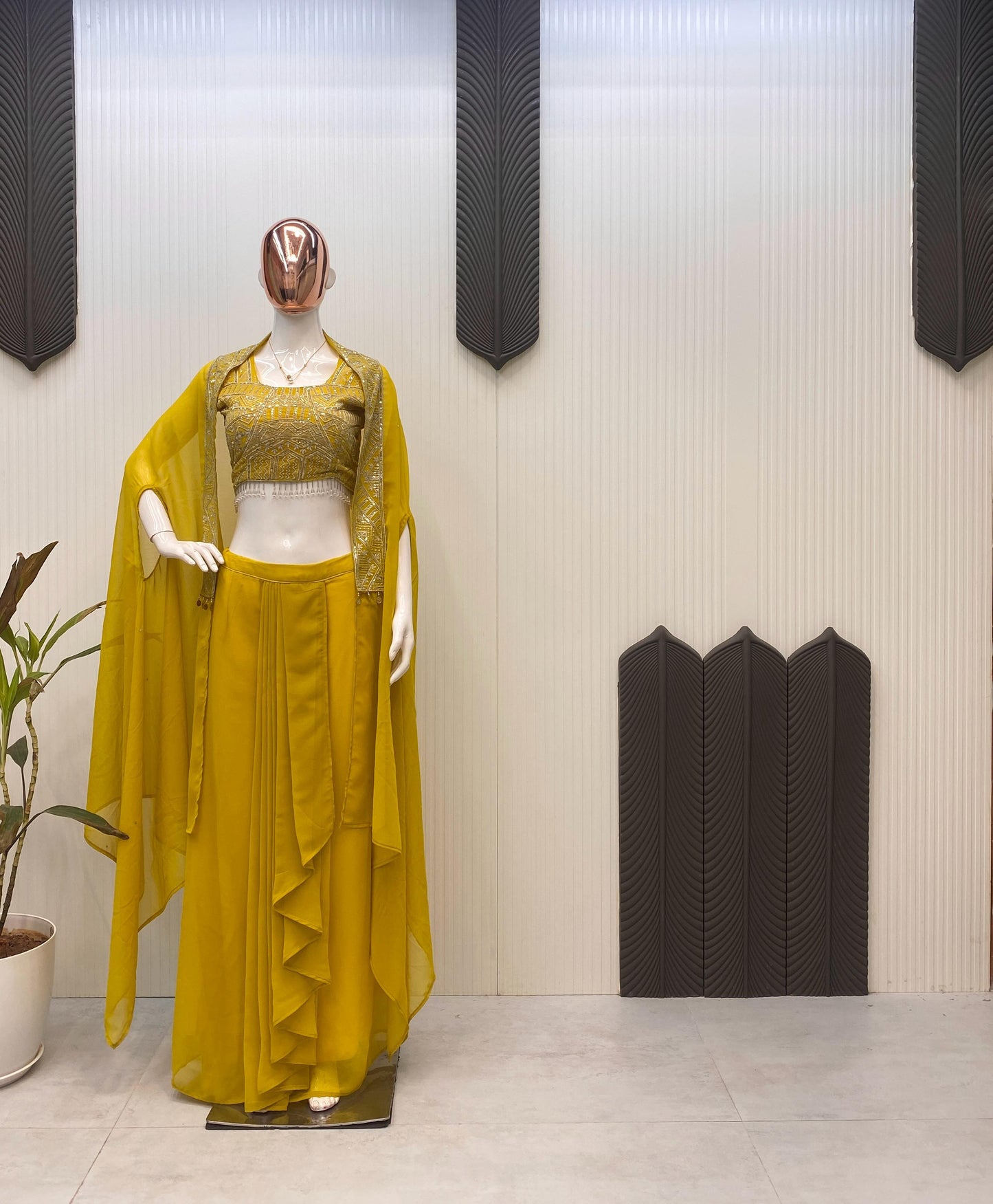 Shining Yellow Color Skirt With Koti