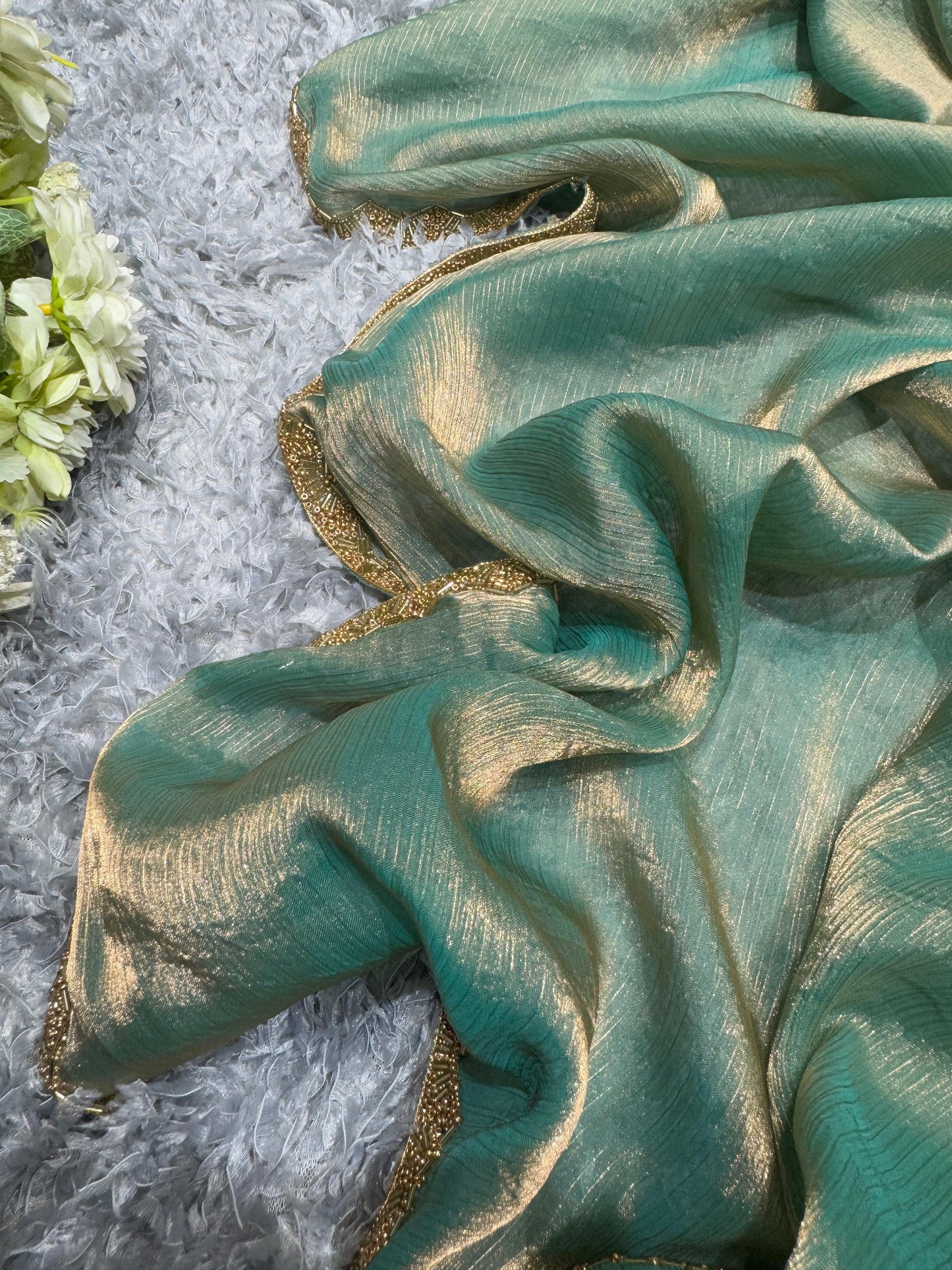 Exotic Katdana Moti Green Color Saree