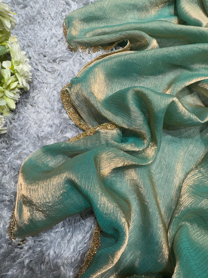 Exotic Katdana Moti Green Color Saree