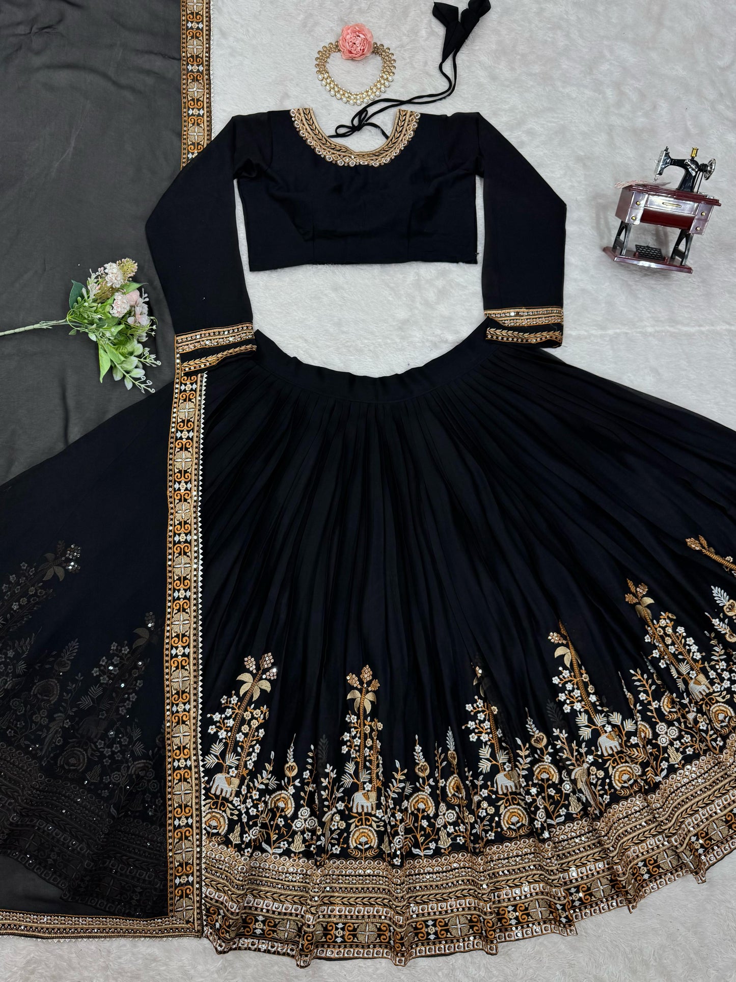 Party Wear Heavy Work Black Color lehenga choli